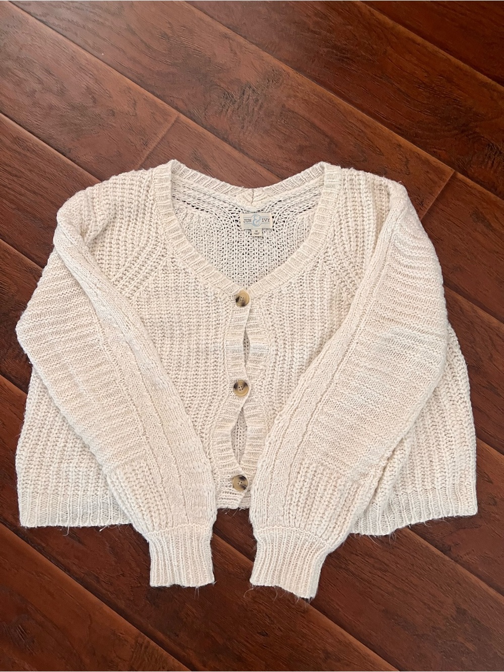 Women's Cream Knit Button-Front Cardigan Sweater